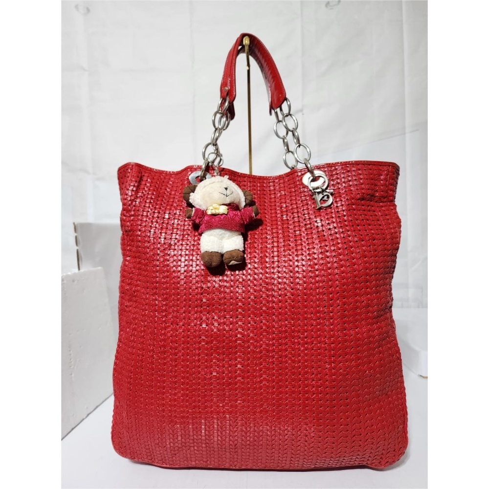 Authentic Christian Dior Rafia Lady Dior Tote Red - Picture 14 of 15